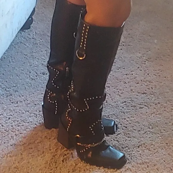 Women Platform Wide Calf Knee High Boots