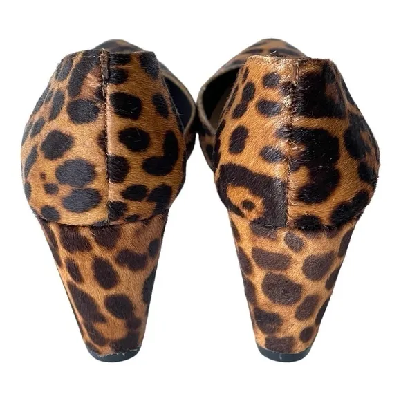 Women's Leopard Wedge Sandals Platform Pumps Heels Real Cow Hair Fur Comfort, 7M