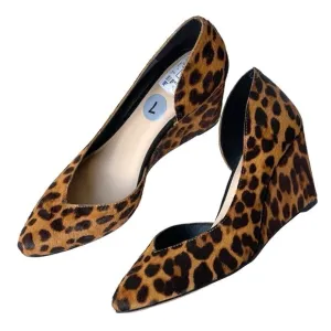 Women's Leopard Wedge Sandals Platform Pumps Heels Real Cow Hair Fur Comfort, 7M