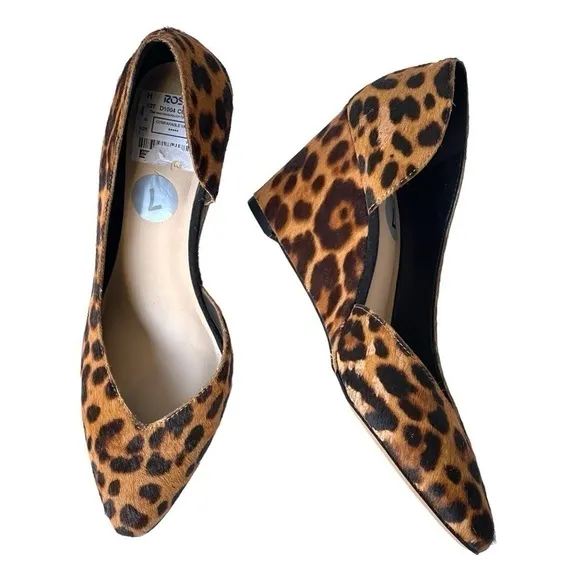 Women's Leopard Wedge Sandals Platform Pumps Heels Real Cow Hair Fur Comfort, 7M