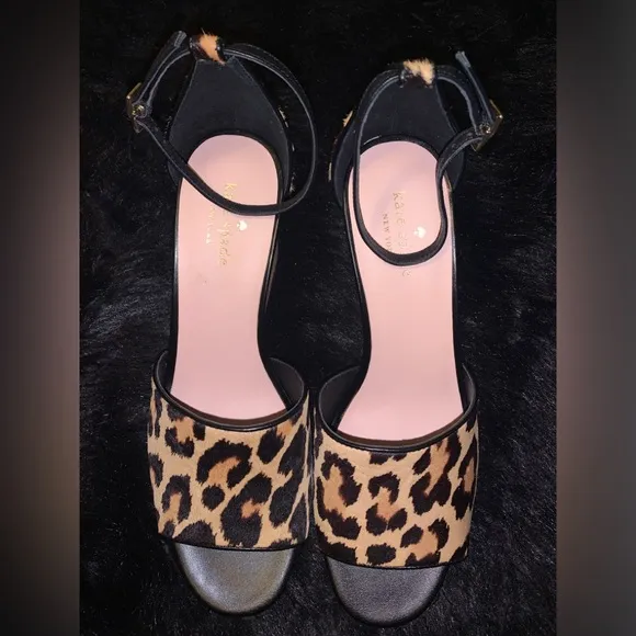 Women's Lonnie Leopard Printed Calf Hair Wedge Sandals
