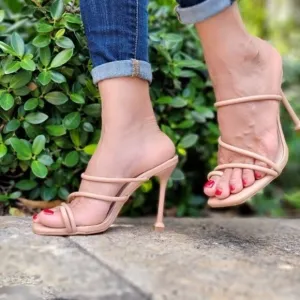 Women's Nude‎ Square Toe Ring Sandals