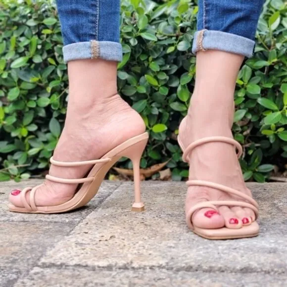 Women's Nude‎ Square Toe Ring Sandals