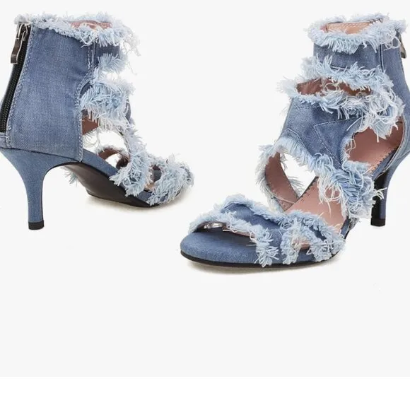 Women's Open Toe Denim High Heeled Sandals