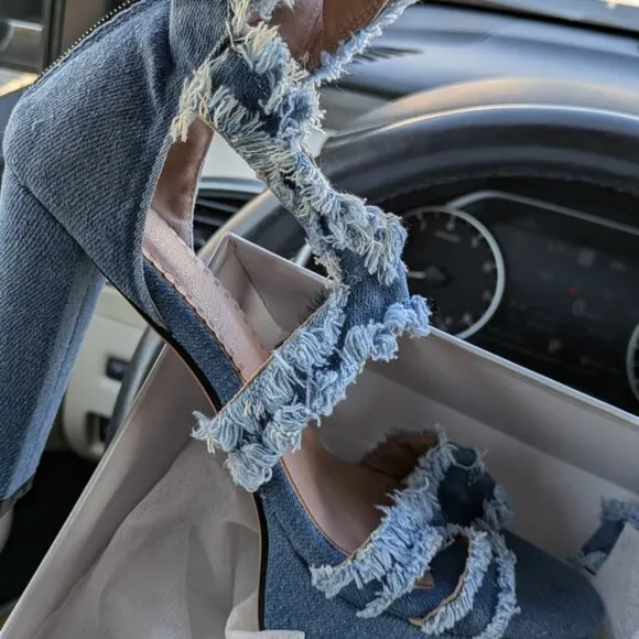 Women's Open Toe Denim High Heeled Sandals