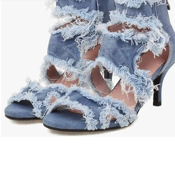 Women's Open Toe Denim High Heeled Sandals