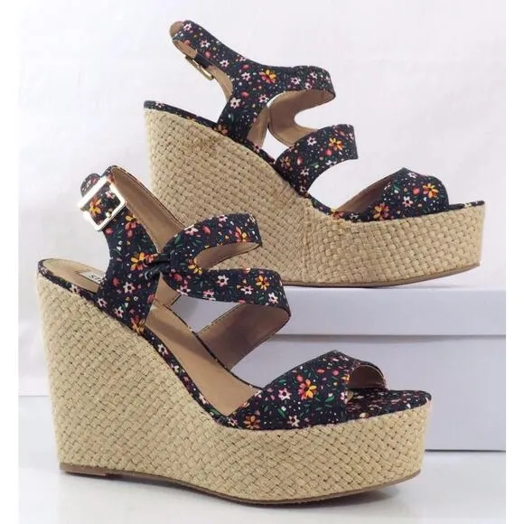 Women's Steve Madden Jenny Espadrille Wedge Heels Sandals Blue Multi