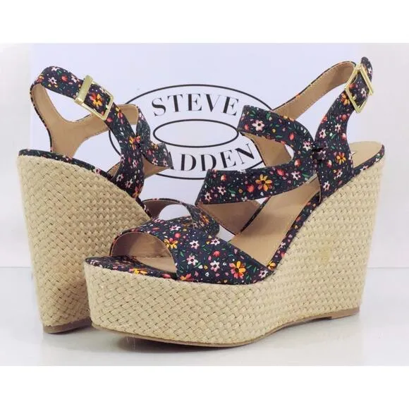 Women's Steve Madden Jenny Espadrille Wedge Heels Sandals Blue Multi