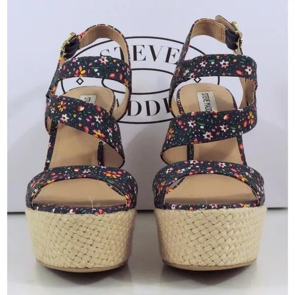 Women's Steve Madden Jenny Espadrille Wedge Heels Sandals Blue Multi