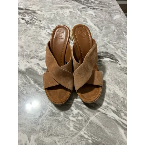 Women's Tory Burch Brown Wedge Sandals Size 8.5