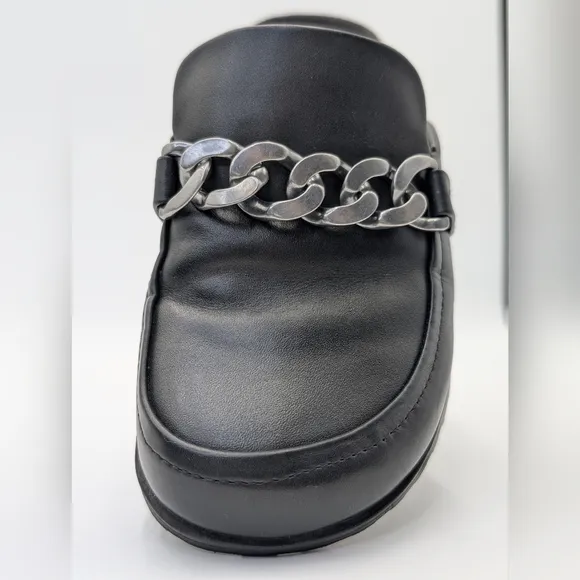 Womens Vionic Georgie Leather Mule Sliver Accents Black Slip On Shoes Size 6.5