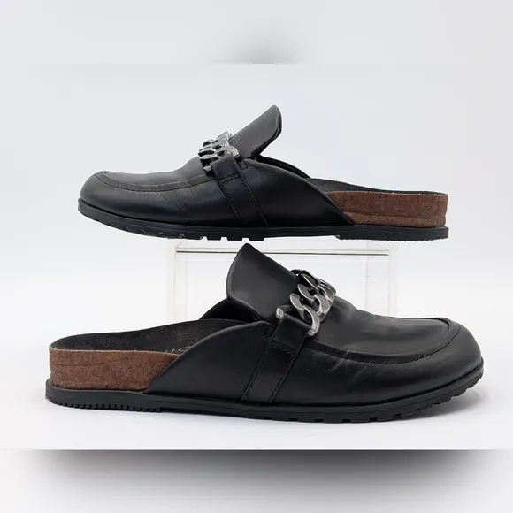 Womens Vionic Georgie Leather Mule Sliver Accents Black Slip On Shoes Size 6.5