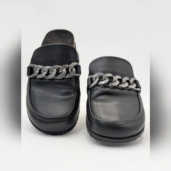 Womens Vionic Georgie Leather Mule Sliver Accents Black Slip On Shoes Size 6.5