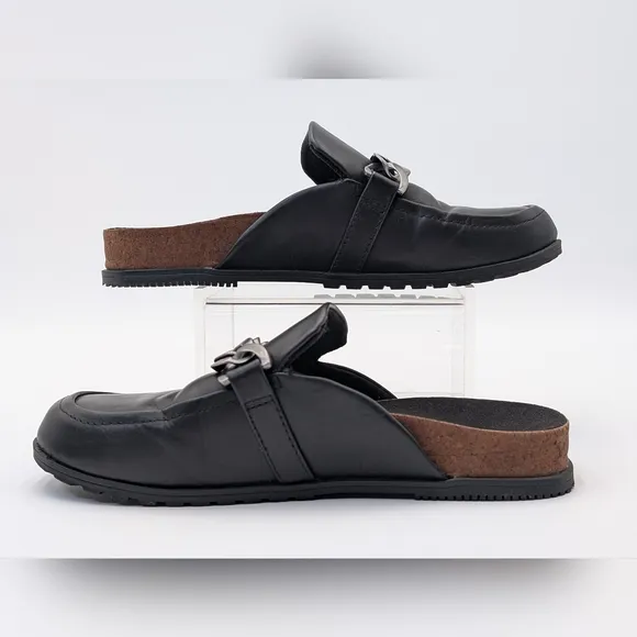 Womens Vionic Georgie Leather Mule Sliver Accents Black Slip On Shoes Size 6.5