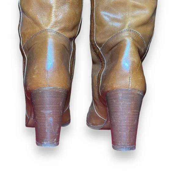 Y2K Sigerson Morrison Knee High Leather‎ Boots Brown Size 8.5 Block Heel