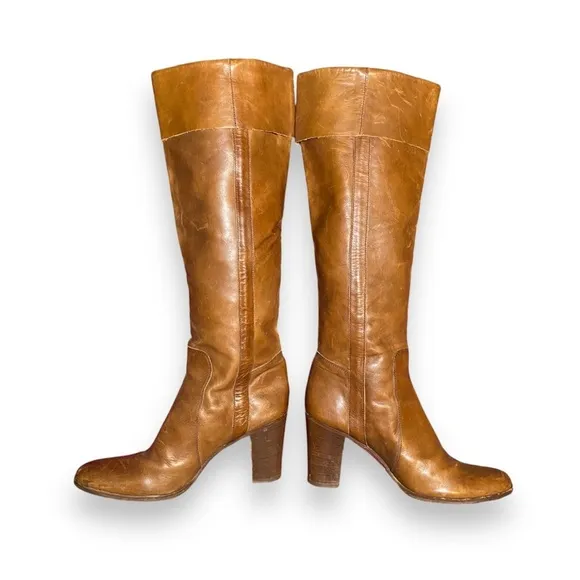 Y2K Sigerson Morrison Knee High Leather‎ Boots Brown Size 8.5 Block Heel