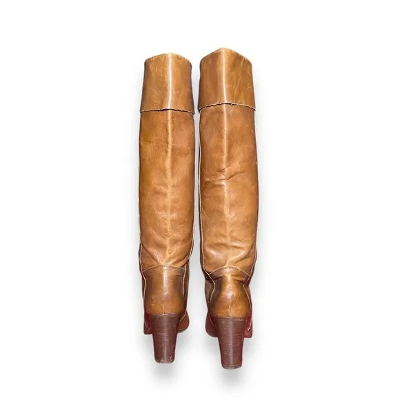 Y2K Sigerson Morrison Knee High Leather‎ Boots Brown Size 8.5 Block Heel