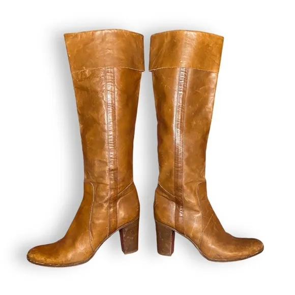 Y2K Sigerson Morrison Knee High Leather‎ Boots Brown Size 8.5 Block Heel