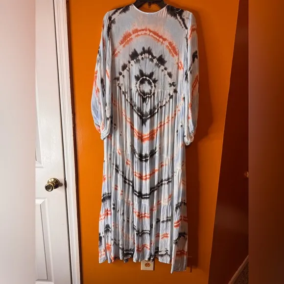 Young Fabulous &amp; Broke Dawn Balloon Sleeve Tie Dye Dress Tangerine Radial. M
