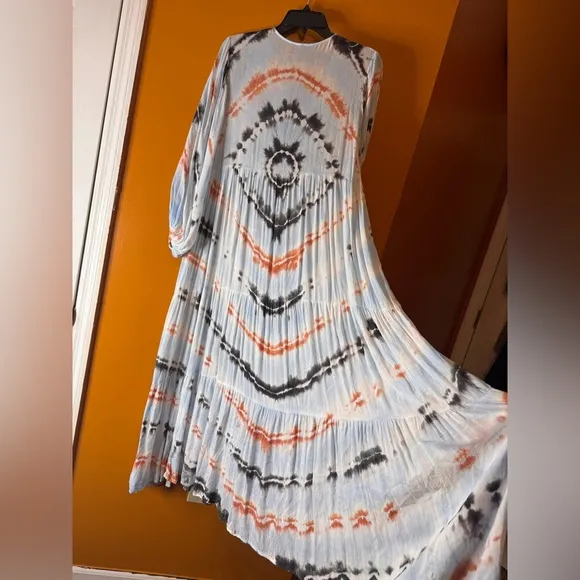 Young Fabulous &amp; Broke Dawn Balloon Sleeve Tie Dye Dress Tangerine Radial. M