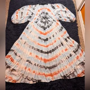 Young Fabulous &amp; Broke Dawn Balloon Sleeve Tie Dye Dress Tangerine Radial. M