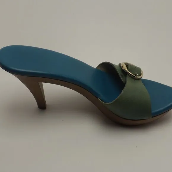 YSL Yves Saint Laurent Green Open Toe Mules Sandal
