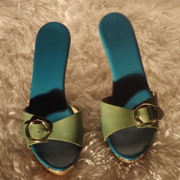 YSL Yves Saint Laurent Green Open Toe Mules Sandal
