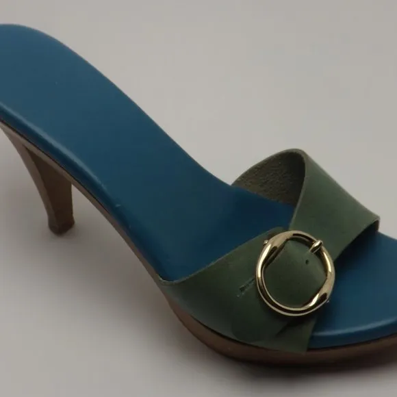 YSL Yves Saint Laurent Green Open Toe Mules Sandal