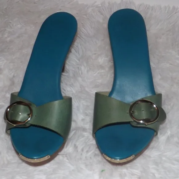 YSL Yves Saint Laurent Green Open Toe Mules Sandal
