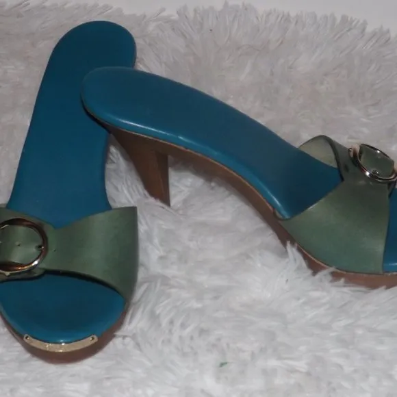 YSL Yves Saint Laurent Green Open Toe Mules Sandal