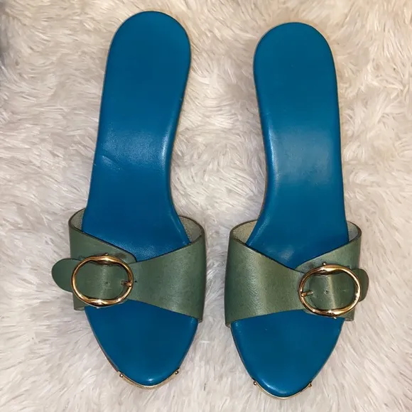 YSL Yves Saint Laurent Green Open Toe Mules Sandal
