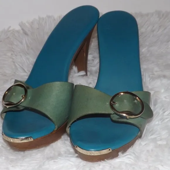 YSL Yves Saint Laurent Green Open Toe Mules Sandal