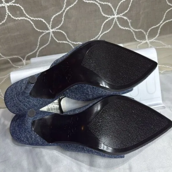 (Z)‎ ZARA DENIM HEEL SANDALS, WITH CAP TOE, size 39/8 US