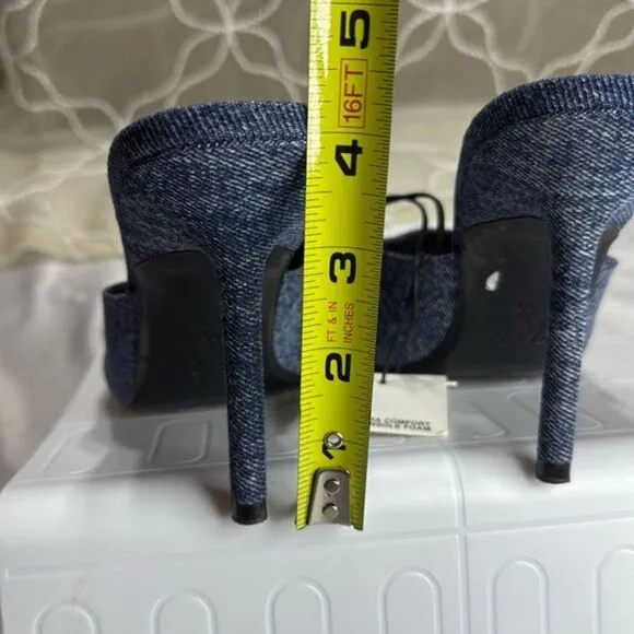 (Z)‎ ZARA DENIM HEEL SANDALS, WITH CAP TOE, size 39/8 US