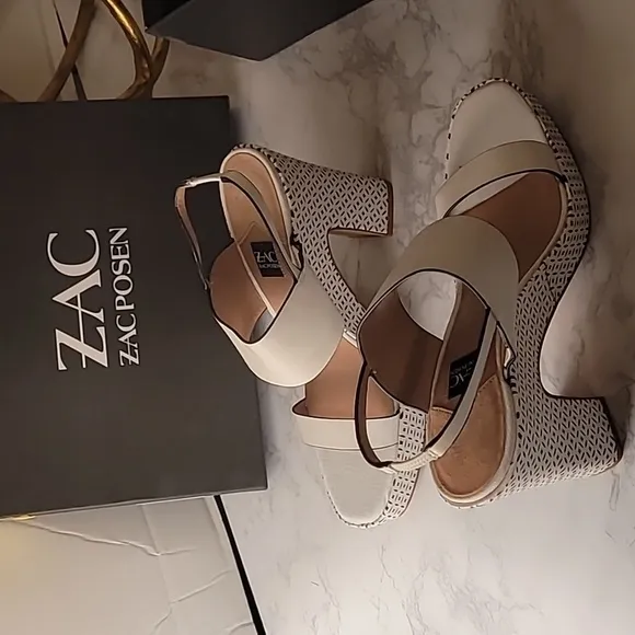 ❤️‍🔥❤️‍🔥ZAC ZAC POSEN VIRGINIA LEATHER SQUARE TOE PLATFORM SANDALS  10M WHITE