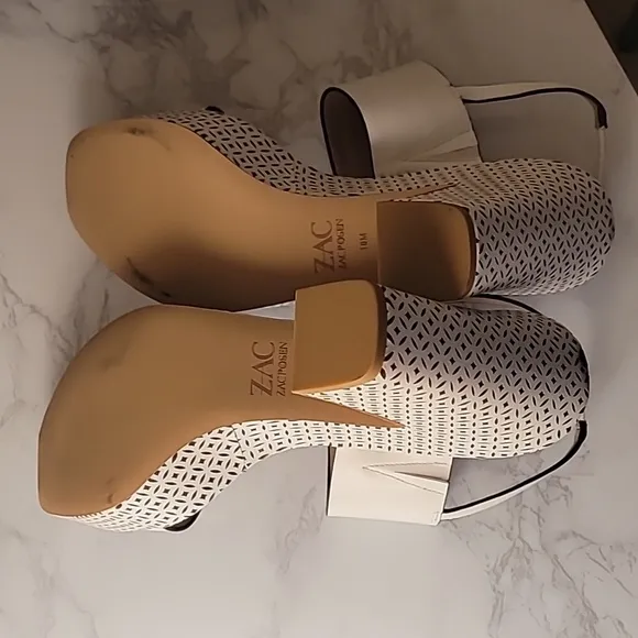 ❤️‍🔥❤️‍🔥ZAC ZAC POSEN VIRGINIA LEATHER SQUARE TOE PLATFORM SANDALS  10M WHITE