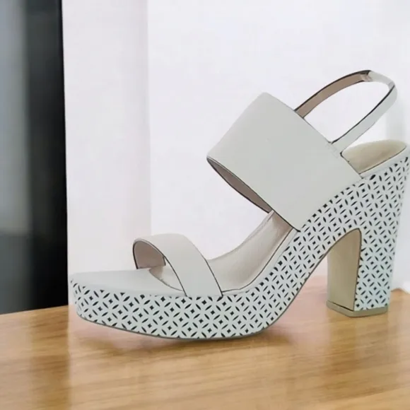 ❤️‍🔥❤️‍🔥ZAC ZAC POSEN VIRGINIA LEATHER SQUARE TOE PLATFORM SANDALS  10M WHITE