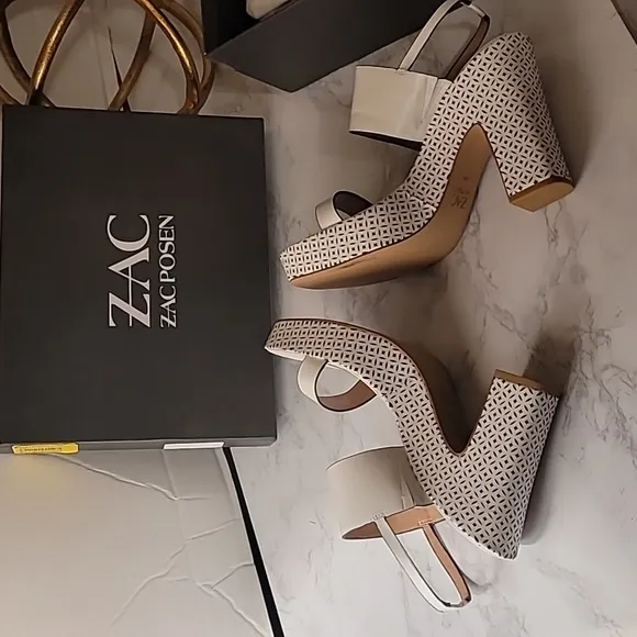 ❤️‍🔥❤️‍🔥ZAC ZAC POSEN VIRGINIA LEATHER SQUARE TOE PLATFORM SANDALS  10M WHITE