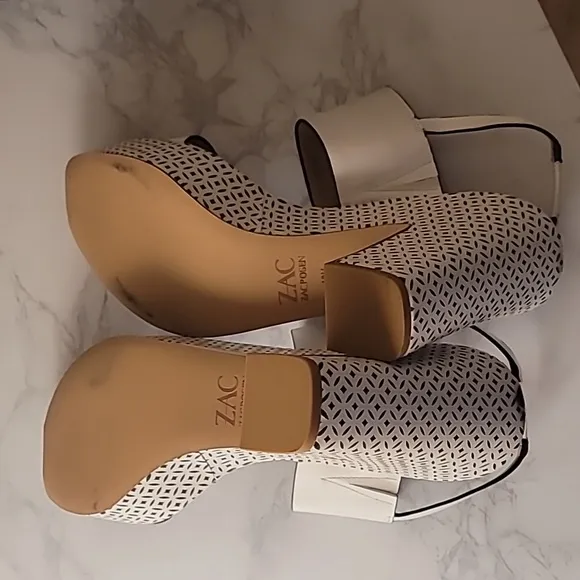❤️‍🔥❤️‍🔥ZAC ZAC POSEN VIRGINIA LEATHER SQUARE TOE PLATFORM SANDALS  10M WHITE