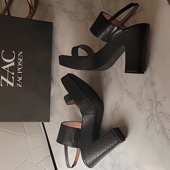 🔥🔥ZAC ZAC POSEN VIRGINIA LEATHER SQUARE TOE PLATFORM SANDALS 9M BLACK