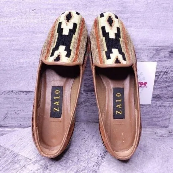 Zalo Gentry Cheyenne Aztec Print Slip on Loafer Brown Green Women's sz 6.5