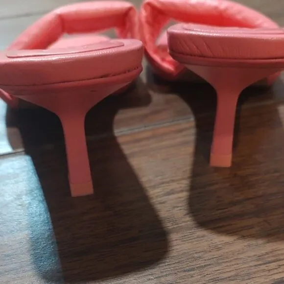 Zara 8 8.5 Women's Pink Puffer Slide Sandals Kitten Heel