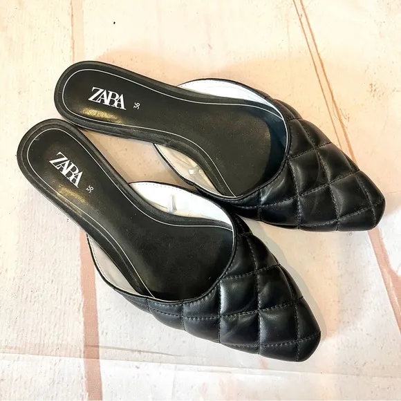 Zara Bloggers Favorite Black Quilted Mules Slides Sandals