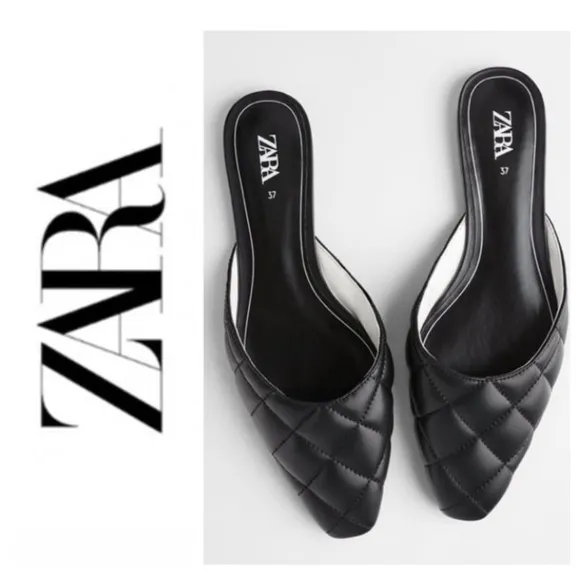 Zara Bloggers Favorite Black Quilted Mules Slides Sandals