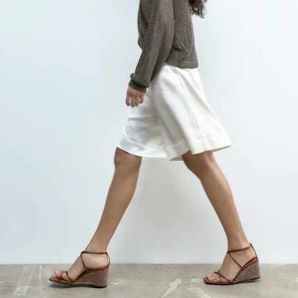 Zara Brown Crystal Wedge Sandals