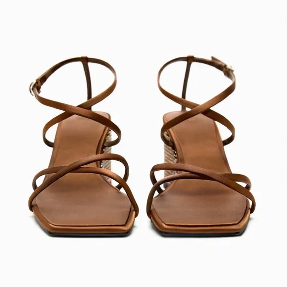 Zara Brown Crystal Wedge Sandals
