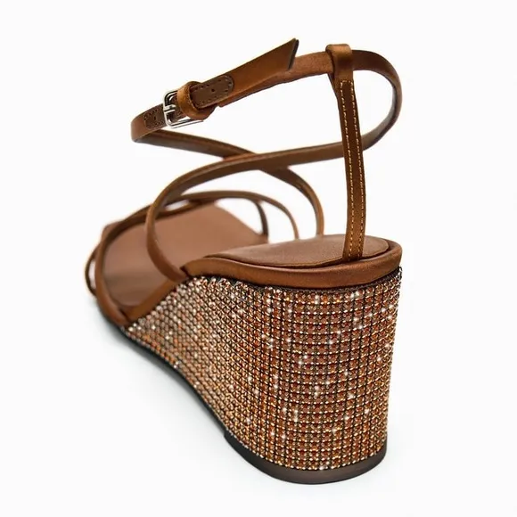 Zara Brown Crystal Wedge Sandals