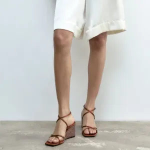 Zara Brown Crystal Wedge Sandals