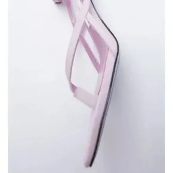 ZARA Heeled Leather Square Toe Sandals Mauve