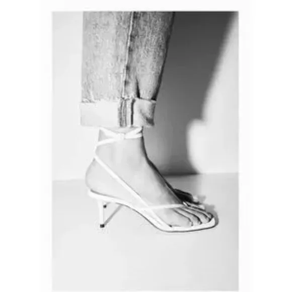 ZARA Heeled Leather Square Toe Sandals Mauve